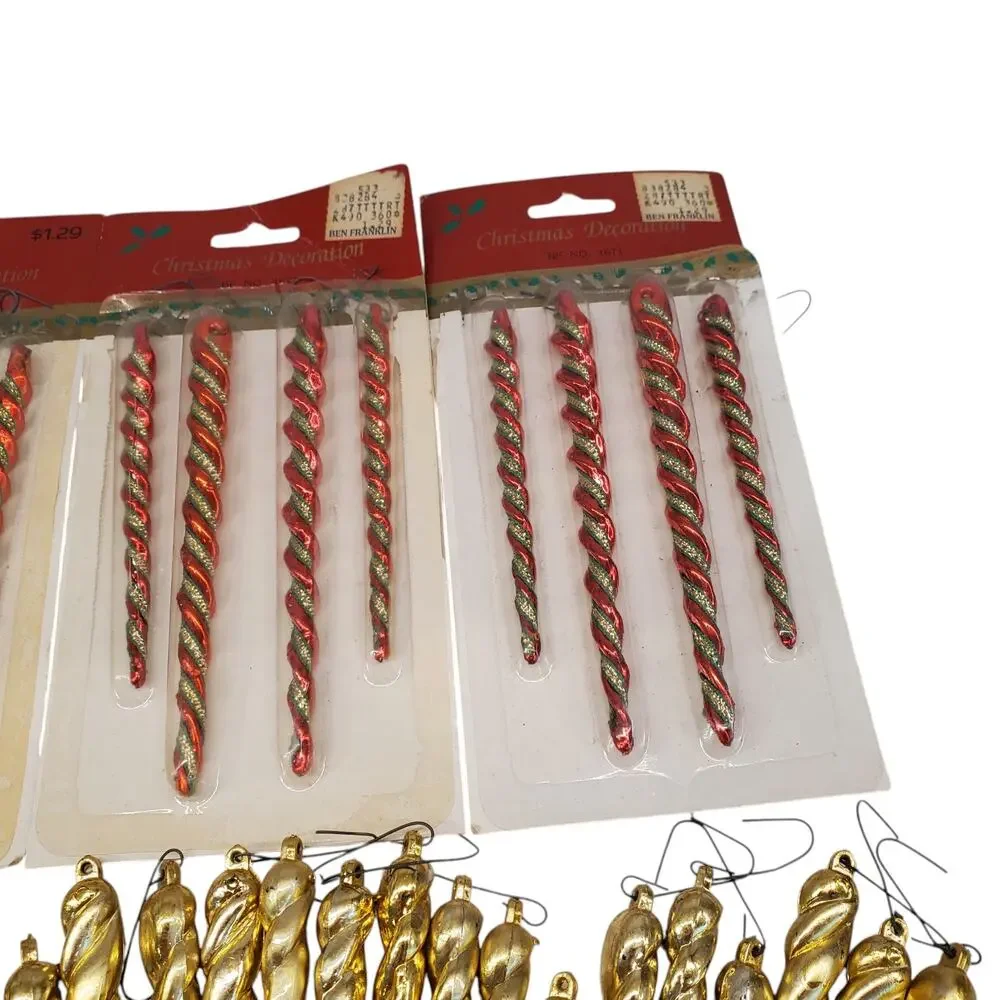 Vintage Spiral Icicle Ornaments 5 Inch Red Gold Tinsel Icicle Christmas Decor